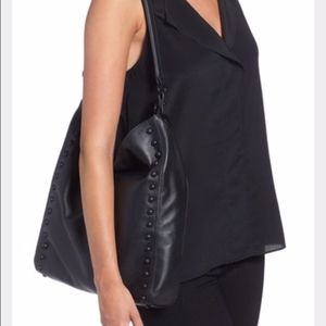 LOEFFLER RANDALL BLACK LEATHER STUDDED HOBO BAG